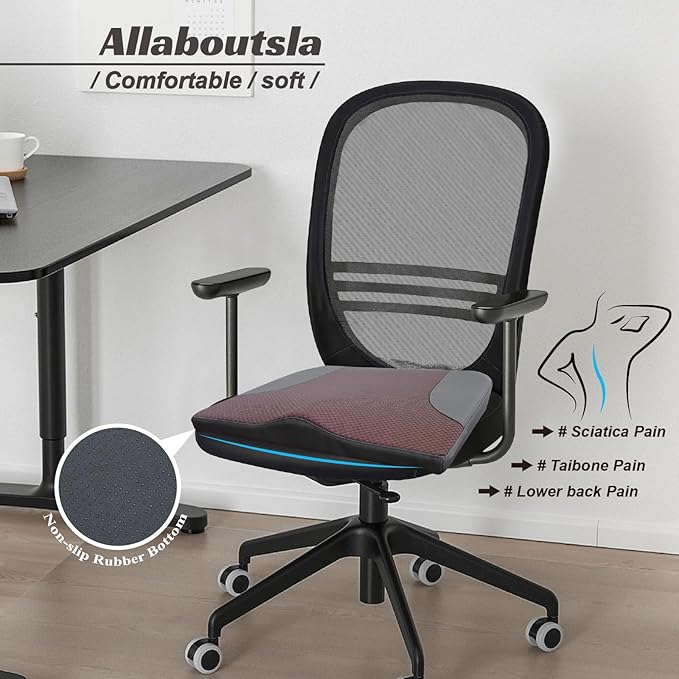 Car Seat Cushion, Car Seat Cushions for Driving with Comfort Memory Foam - Sciatica & Back Pain Relief, Suitable for Car, Truck, Office Chair (Brown)