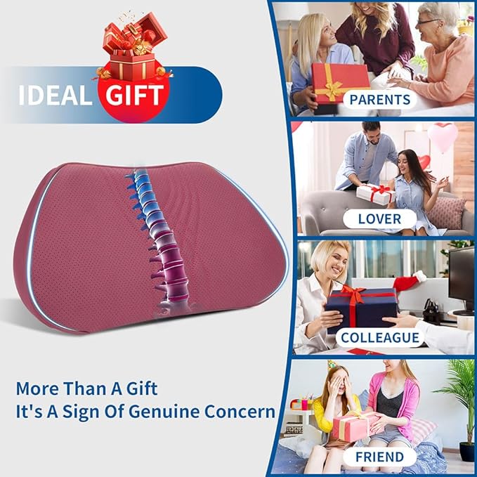 Lumbar Support Pillow for Car Seat, Office Chair Leather Memory Foam Lower Back Cushion for Back Pain Relief Improve Posture, Ergonomic Back Rest for Gaming Chair, Red, 1PC