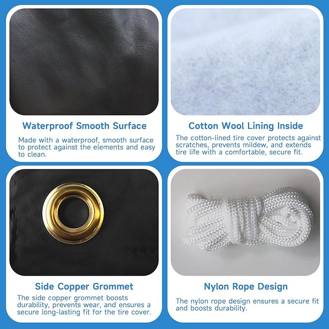 VINPATIO Rough Tire Covers 4 Pack, Waterproof Vinyl Wheel Protectors with Lining for RV, Trailer, Camper, Motorhome, SUV, Car, Universal Fits Tire Diameters 40-42 inches, Black