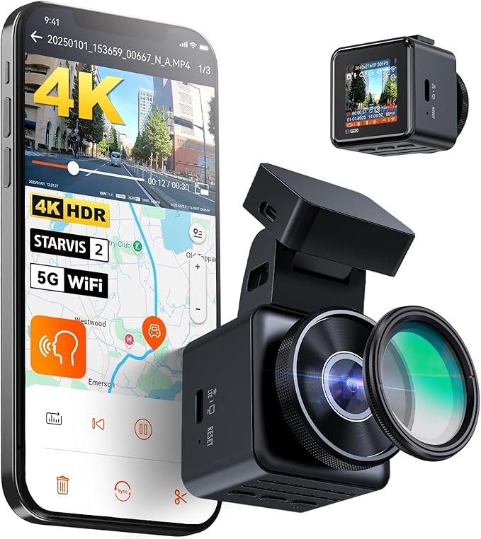 Vantrue E1 Pro 4K Mini Dash Cam Front, STARVIS 2 PlatePix HDR Night Vision Car Camera, Built-in 5G WiFi GPS, 1.54'' IPS Screen, Voice Control, 24/7 Buffered Parking Mode, Support 1TB Max