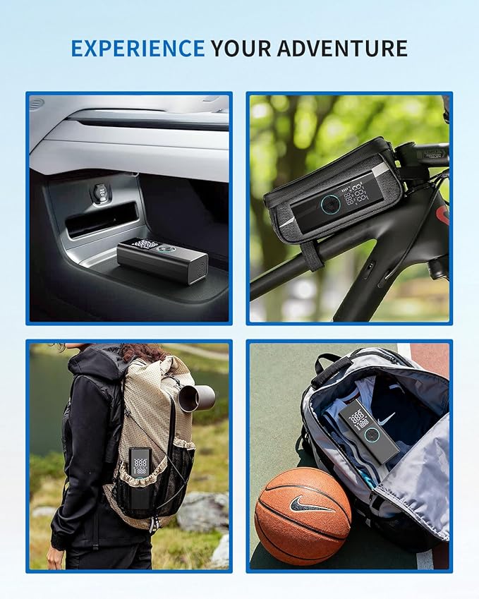 Tire Inflator Portable Air Compressor - 4X Faster & 150PSI Tire Pump For Car Moto Bike Ball - Auto Shut-Off - Fast Charge Power Bank - LED Night Light - Elderly Friendly