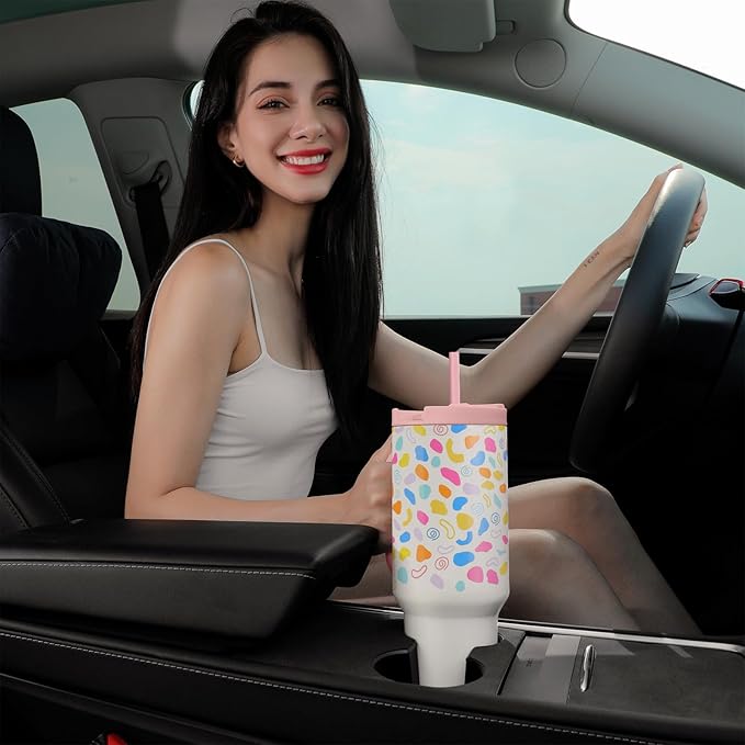 40oz Tumbler with Handle,Double Wall Vacuum Reusable Stainless Steel Insulated Water Bottle,With Leak Proof lid and Straw for Iced or Cold Beverages (Cloud-like White)