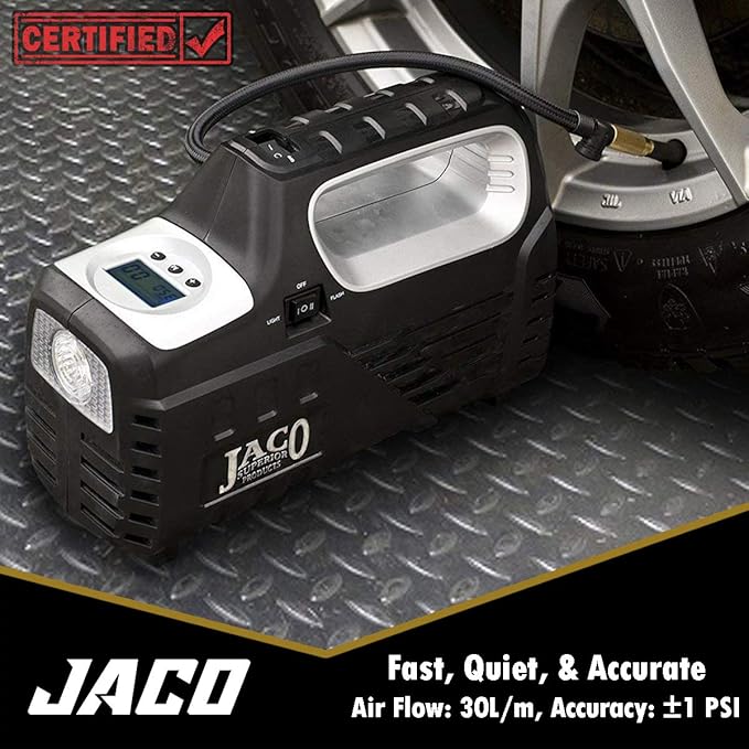JACO SmartPro 2.0 AC/DC Digital Tire Inflator Pump - Automatic Portable Air Compressor - 100 PSI (12V DC, 110-120V AC)