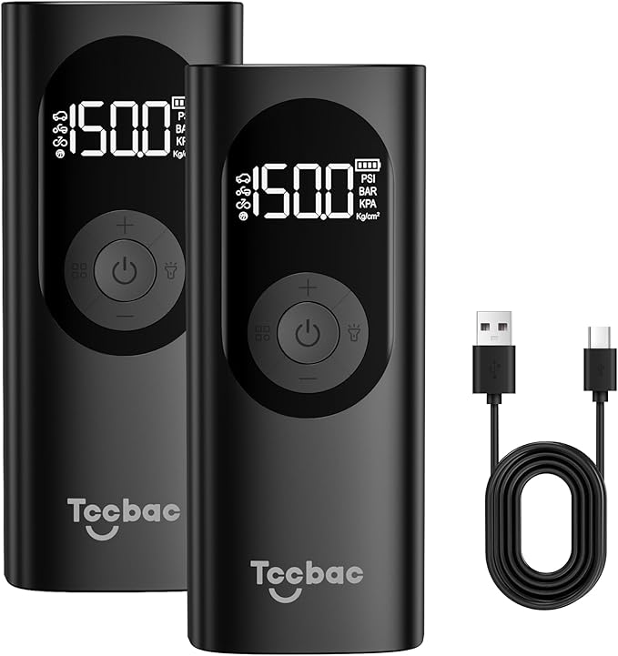 Tire Inflator Portable Air Compressor for Car, 2X Fast Bike Pumps with 150 PSI High Pressure and LED Light,Tire Pump Auto Shut-Off Electric Air Pump for Car Ball Motorcycle 2 Pack