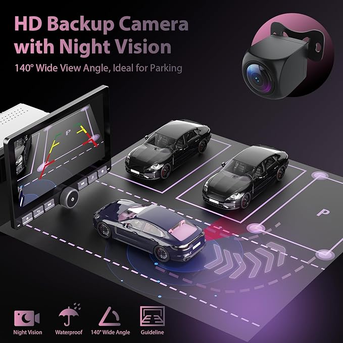 10.1" 360° Rotatable Touchscreen Car Stereo with Wireless Apple CarPlay & Android Auto, Features GPS Navigation, DSP Hi-Fi Sound, Voice Control, Backup Camera,1080P Support & APK Management