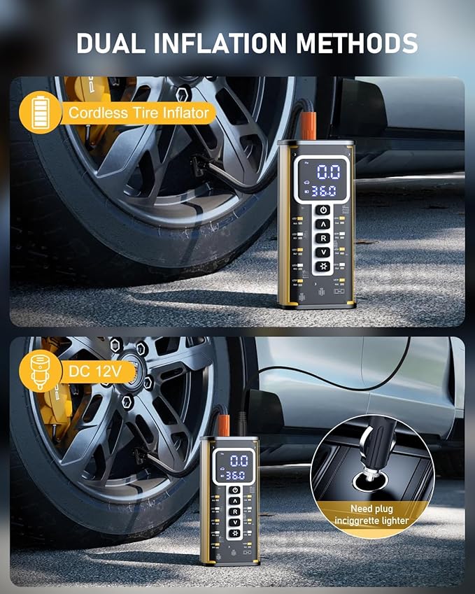 Tire Inflator Portable Air Compressor, 150 PSI Air Compressor for Car Tires, Portable Tire Inflator for Car with Pressure Gauge, Tire Pump for Cars, Bike, Motorcycle, Ball
