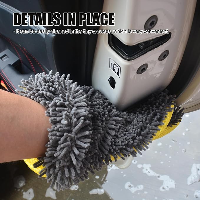 2-Pack Car Wash Mitt,Microfiber Scratch Free Auto Detailing Supplies for Cleaning, Washing Dusting,Thickened 5-Finger Design for Tight Spaces,Breathable Quick-Dry Green