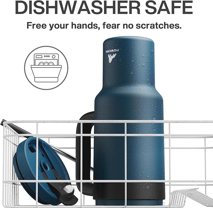 POWCAN 40 oz Tumbler with Handle, 2-in-1 Straw and Sip Lid, Leakproof, Dishwasher Safe, Insulated Stainless Steel Travel Coffee Mug, Keeps Cold for 34 Hours, Fits in Car Cup Holder (Deepsea)