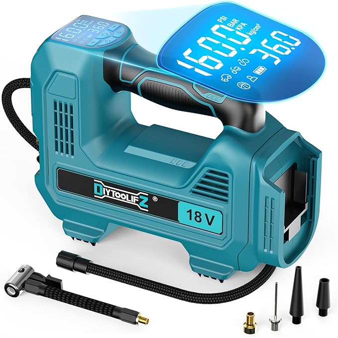 160PSI Cordless Tire Inflator Compatible with Makita 18V Air Compressor, Portable Air Pump Automatic Shut Off, LED Light, Digital Pressure Gauge for Cars Motorcycles Bike Ball(Bare Tool)