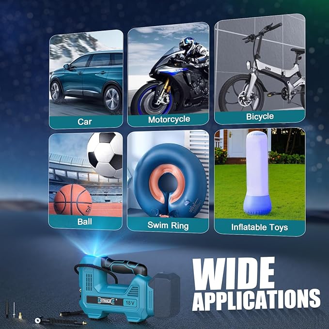 160PSI Cordless Tire Inflator Compatible with Makita 18V Air Compressor, Portable Air Pump Automatic Shut Off, LED Light, Digital Pressure Gauge for Cars Motorcycles Bike Ball(Bare Tool)