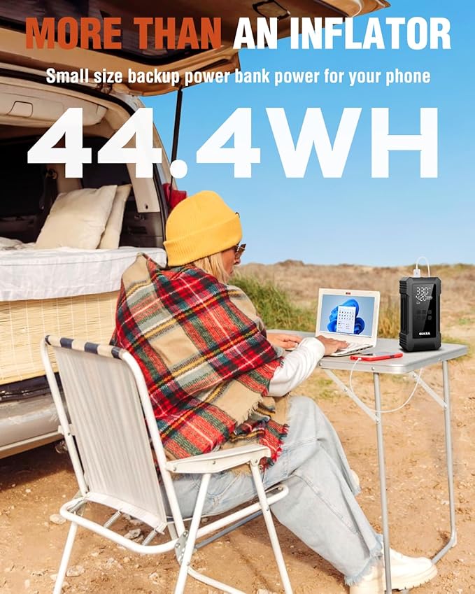 NW08 Tire Inflator Portable Air Compressor for Heavy-duty Vehicle, Dual Cylinder Cordless Air Pump for Car Tires with 12000mAh Battery Capacity, 4× Faster 150PSI Car Tire Pump for SUV, Truck, Pickup