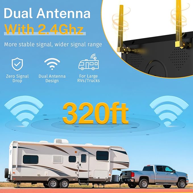 RV Backup Camera Wireless Easy Install: Plug & Play for Furrion Pre-Wired RVs - 7″ HD Touch Key Monitor, 1080P DVR, 4-Channel Split-Screen, Night Vision, IP69K Waterproof AMTIFO A7