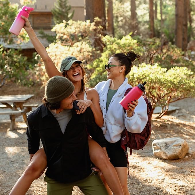 BJPKPK Water Bottle with Straw Lid, 32oz Vacuum Insulated Water Bottles, Metal Stainless Steel Thermo for Sports, Travel, BPA Free Leak Proof Thermo, Cups, Flasks, Tumblers,Cherry