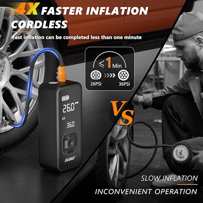 Tire Inflator Portable Air Compressor - 4X Faster Inflation, 150PSI Air Pump for Car Tires with Digital Pressure Gauge/LED Light, Portable Tire Inflator for Car, Moto, Bike, Ball, etc(Black)
