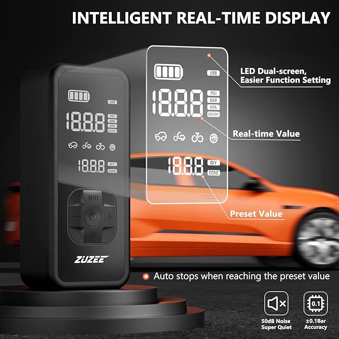 Tire Inflator Portable Air Compressor - 4X Faster Inflation, 150PSI Air Pump for Car Tires with Digital Pressure Gauge/LED Light, Portable Tire Inflator for Car, Moto, Bike, Ball, etc(Black)