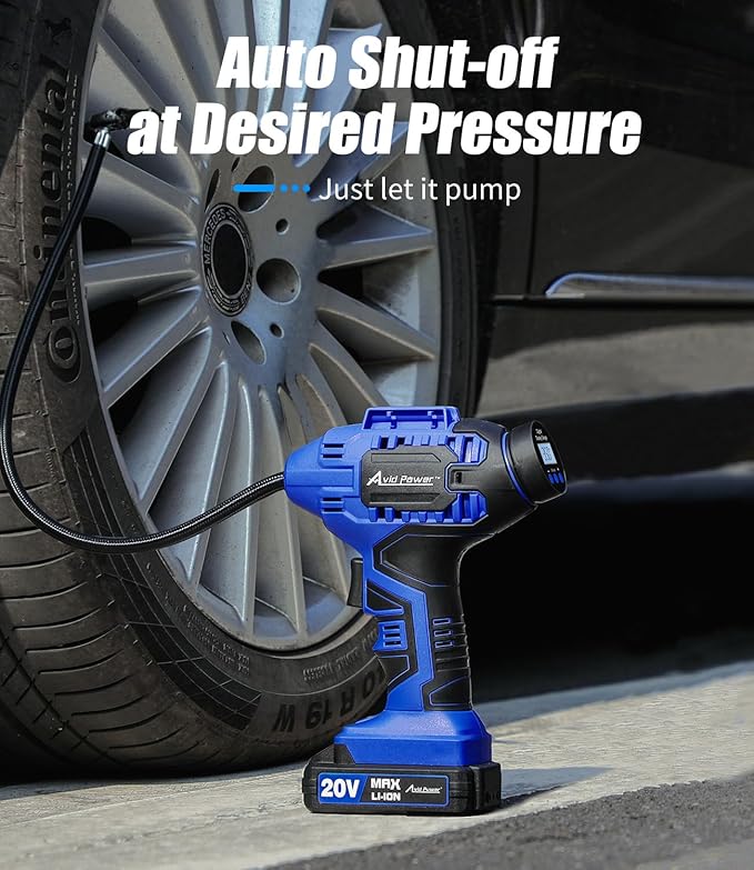 AVID POWER Tire Inflator Portable Air Compressor,20V Cordless Tire Pump, Rechargeable Air Pump for Car Tires and other Inflatables (Blue)