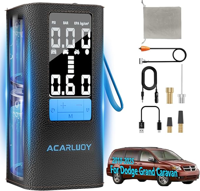 Portable Air Compressor for Car Tires - 3X Faster Inflation, Fit for Dodge Grand Caravan 2010-2025,6000mAh Battery, LCD Screen, LED Light,Auto Shutoff