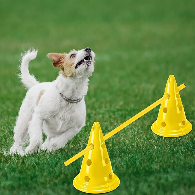 Dog Agility Hurdle Cone Set Dog Agility Course Backyard Set with Height Adjustable Include 12 Cones 6 Rods Training Equipment for Pet Obstacle Course Outdoor Games(Yellow, Yellow)