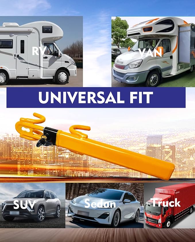 Dodomes Steering Wheel Lock Anti-Theft Heavy Duty Secure Car Device, Adjustable Length Clamp Double Hook Locks Universal Fit (Yellow)