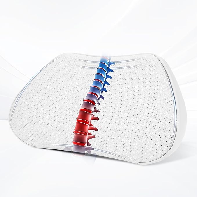 Lumbar Support Pillow for Car Seat, Office Chair Leather Memory Foam Lower Back Cushion for Back Pain Relief Improve Posture, Ergonomic Back Rest for Gaming Chair, Off-White (Beige), 1PC