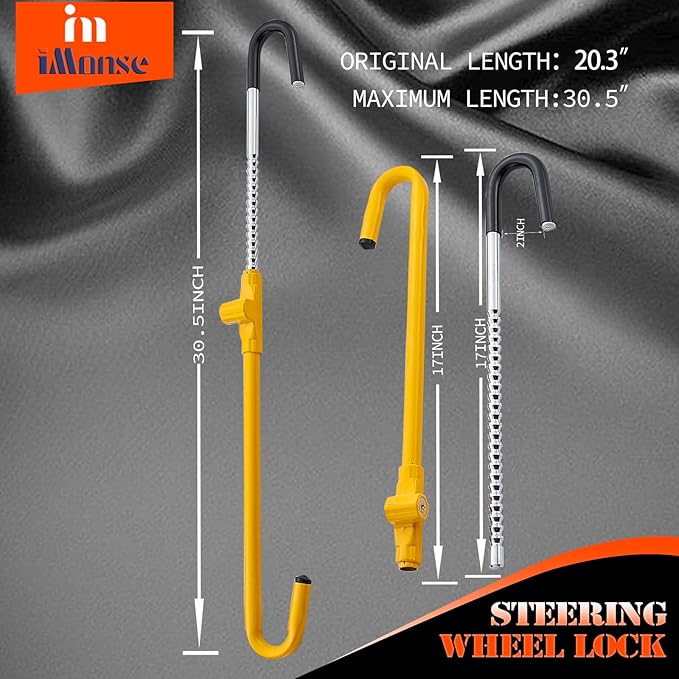 Steering Wheel Lock Anti-Theft Car Device, Steering Wheel Pedal Brake Lock Retractable Hook Car Security Products Universal Fit(Yellow)
