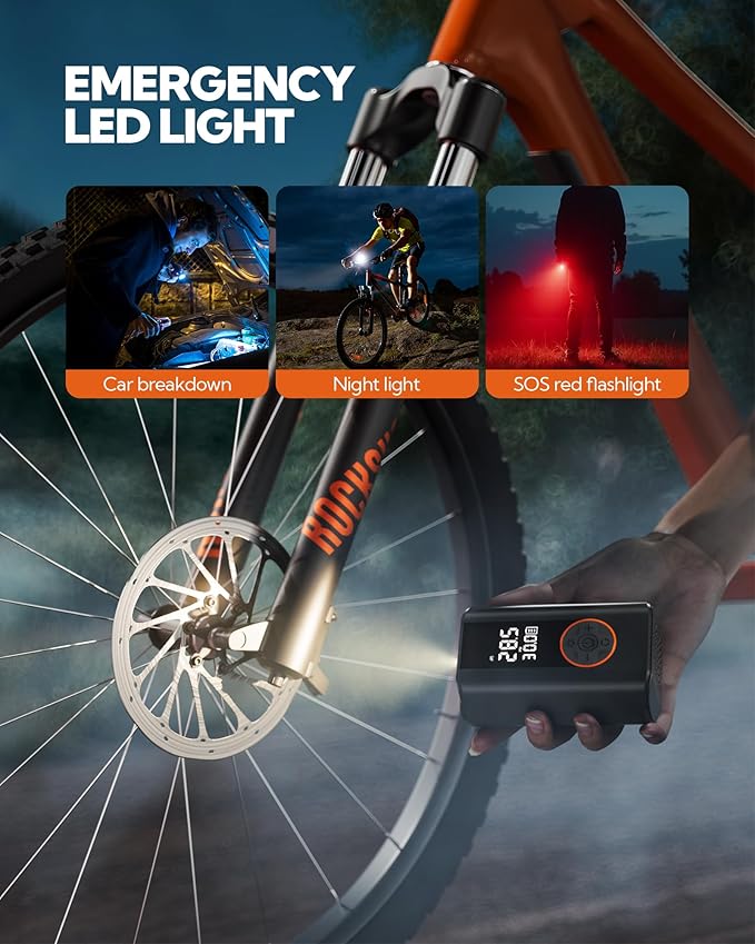 Tire Inflator Portable Air Compressor - Cordless Air Pump with Digital Tire Pressure Gauge, 3X Fast Inflation, Accurate Dual LCD Display & LED Light for Car Motorcycle E-Bike Ball