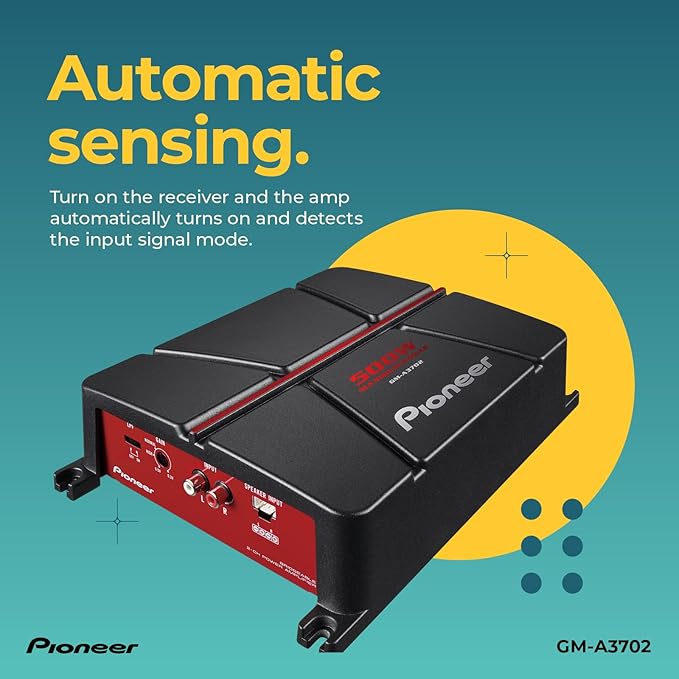 Pioneer GM-A3702 2-Channel Car Amplifier – 500W Max, Class AB, Bridgeable Design, Automatic Signal Sensing and Turn-on, Built-in high-/Low-Pass Filter