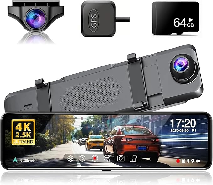 JOMISE G814 11" 4K+2.5K Rear View Mirror Camera — No WiFi/Bluetooth, Mirror Dash Cam Front and Rear, Pure Evidence Recorder, Dash Cam for Cars, 3X Zoom, 64GB Card Included