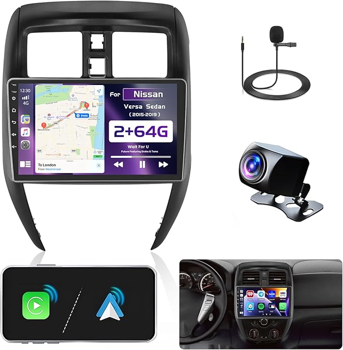 Car Radio for Nissan Versa Sedan 2015 2016 2017 2018 2019: [2G+64G] 10.1 inch Car Stereo with Wireless Carplay Android Auto, Touch Screen Upgrade for Nissan Versa with DSP Backup Camera