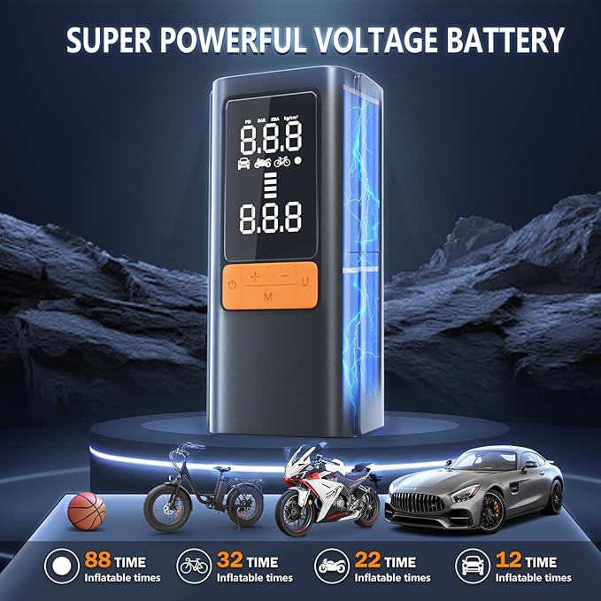 Tire Inflator Portable Air Compressor, 150 PSI Air Pump for Car Tires, Bike Tire Pump with Digital Pressure Gauge, LED Light & Auto Shut-Off – Portable Tire Inflator for Car, Motorcycle, Bike, Balls