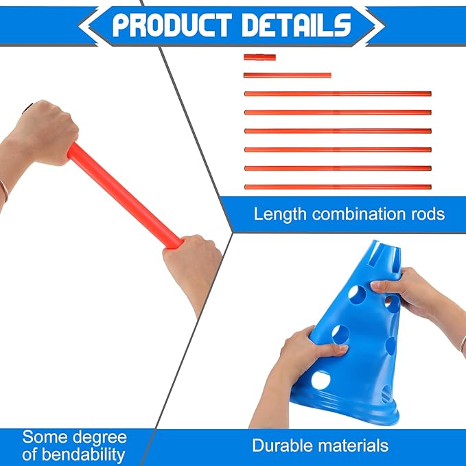 Dog Agility Hurdle Cone Set Dog Agility Course Backyard Set with Height Adjustable Include 12 Cones 6 Rods Training Equipment for Pet Obstacle Course Outdoor Games(Blue, Orange)