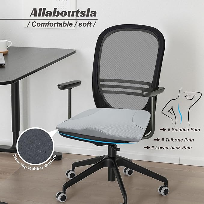 Car Seat Cushion, Car Seat Cushions for Driving with Comfort Memory Foam - Sciatica & Back Pain Relief, Suitable for Car, Truck, Office Chair (Gray)