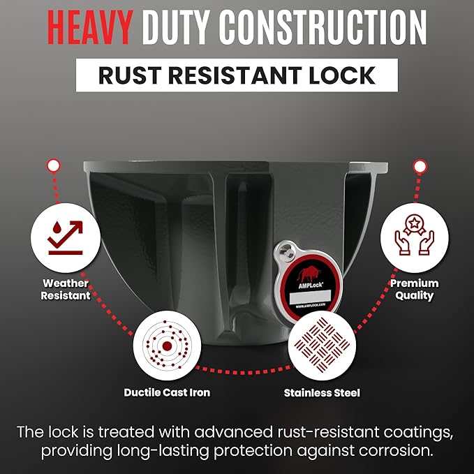AMPLock - U-LPCVR 1-Cylinder Heavy Duty King Pin Lock for Semi-Trailer and 5th Wheel - Anti Theft Trailer Hitch Lock, Patented Keyed Alike Commercial & Travel Trailer Hitch Locks with Keys