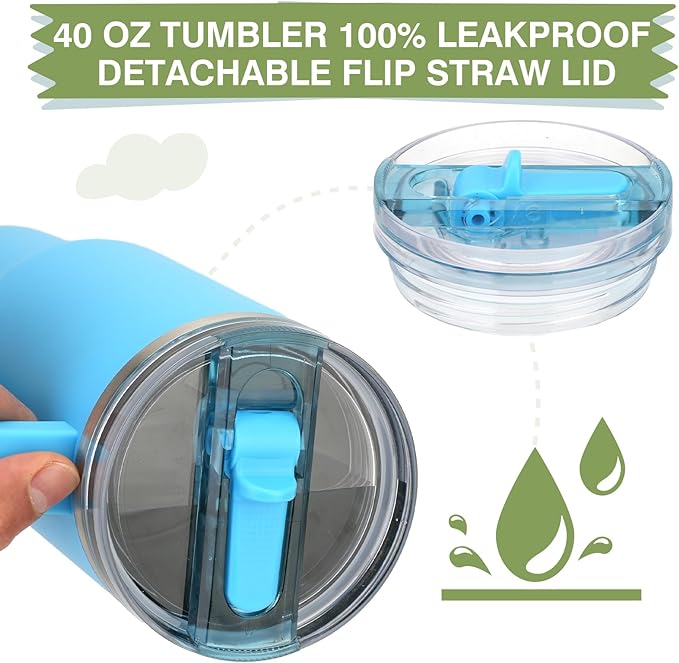 Sursip 40 oz Tumbler with Handle and Flip Straw, 100% Leakproof Lid Insulated Cup Stainless Steel Water Bottle for Cold Drinks Travel Mug, BPA-Free, Dishwasher Safe