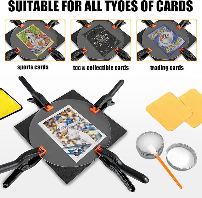 267 Pcs Card Care Clean Kit,Trading Card Cleaning Kit with Fixing Jig and EVA Shaping Foam, Suitable for PSA Rated Baseball Football Basketball Sports Cards Card Care (Orange)