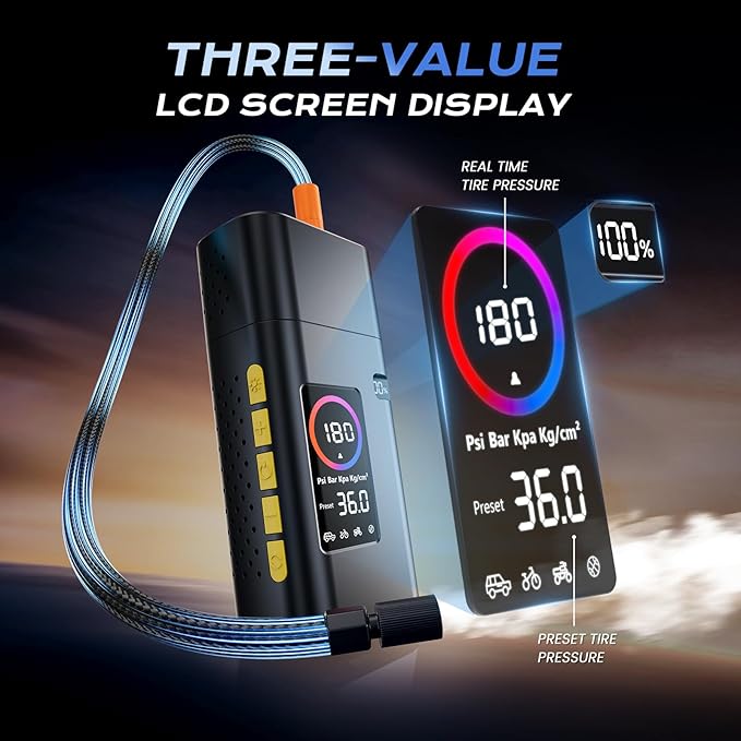 180PSI Tire Inflator Portable Air Compressor, Portable Tire Inflator for Car,5X Fast Electric Bike Air Pump with Digital LCD Pressure Gauge/LED Light/Power Bank, Bike, Motorcycle, Ball