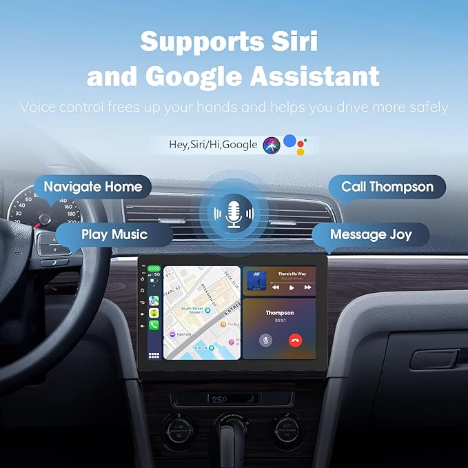 10.1" Single Din Car Radio with Rotatable Touchscreen, Wireless Apple CarPlay, Android Auto, GPS Navigation, Bluetooth, Hi-Fi Sound, Voice Control, Backup Camera