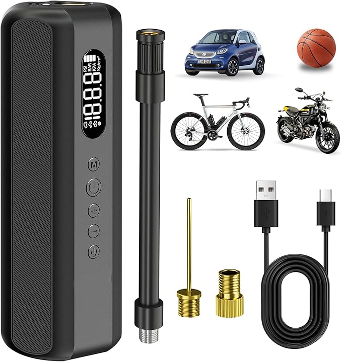 Tire Inflator Portable Air Compressor 150PSI Air Pump for Car Tires - Portable Bike Pump with LED Light, Presta Valve, Storage Bag