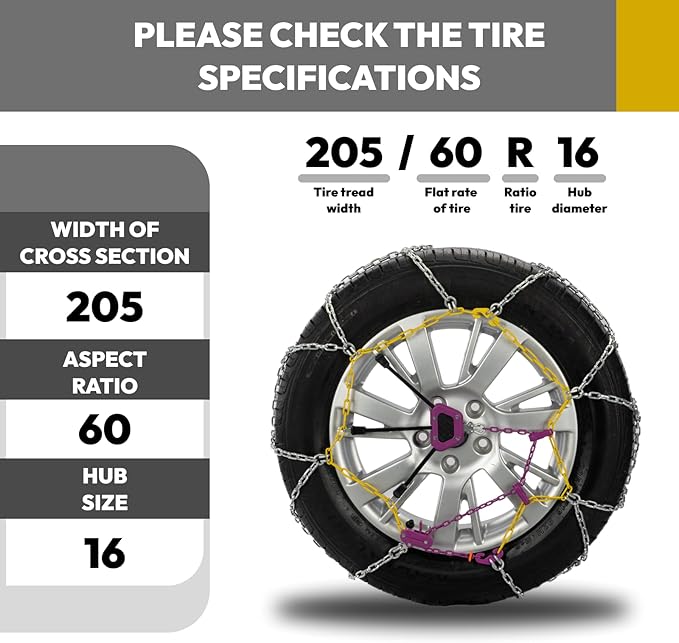 Snow Chains for Car,SUV,Truck and Pickup,Universal Emergency Tire chains, Set of 2