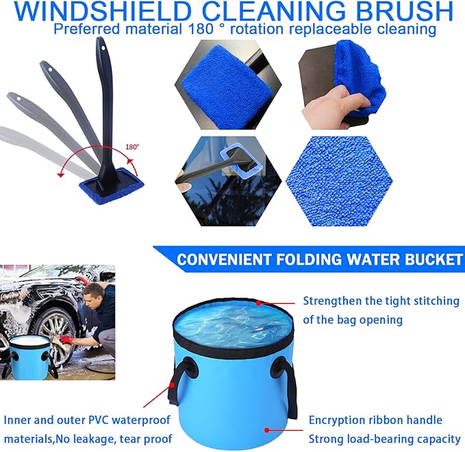 37Pcs Car Wash Detailing Kit Foam Gun Sprayer Long Handle Foldable Car Wash Brush Bucket Towels Tire Brush Wash Mitt Sponge Duster Brush Car Wash Kit is Complete Car Care Tools