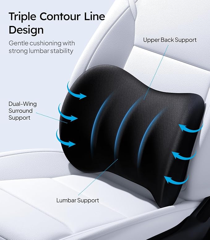 Wigoo 2025 Car Neck Pillow and Lumbar Support Pillow for Car Kit [Ergonomic Design, Pressure Relief] Soft Car Headrest Pillow Back Cushion with Adjustable Strap, Fits All Vehicles (Black)