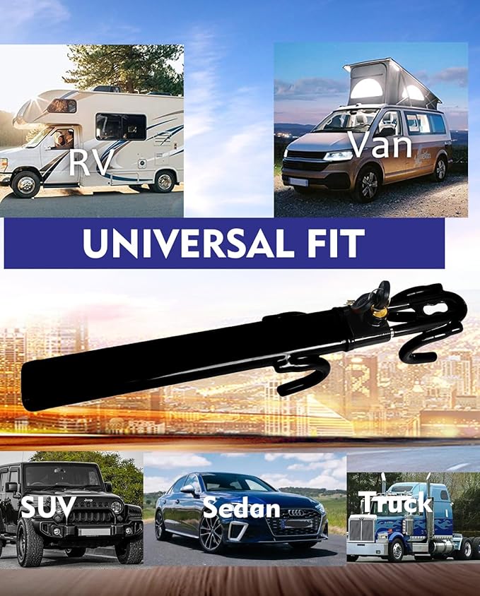 Dodomes Steering Wheel Lock Anti-Theft Heavy Duty Secure Car Device, Adjustable Length Clamp Double Hook Locks Universal Fit (Black)