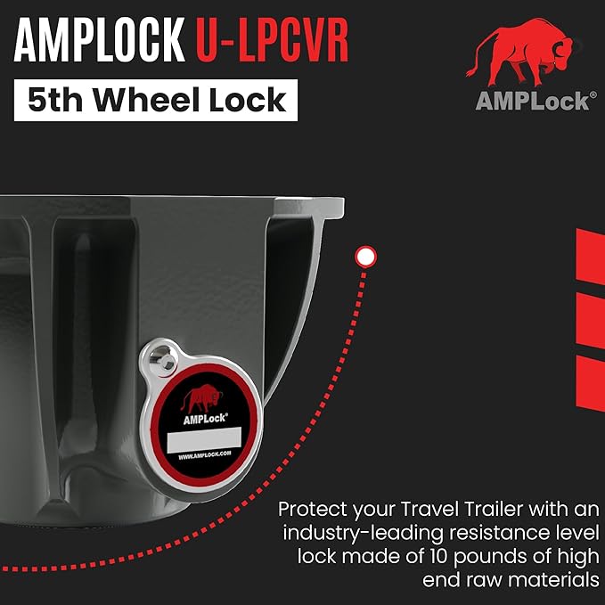 AMPLock - U-LPCVR 1-Cylinder Heavy Duty King Pin Lock for Semi-Trailer and 5th Wheel - Anti Theft Trailer Hitch Lock, Patented Keyed Alike Commercial & Travel Trailer Hitch Locks with Keys