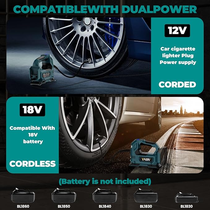 Cordless Tire Inflator Air Compressor for Makita 18V Battery, 160PSI Portable LED Light Handheld Air Pump with Digital Pressure Gauge for Cars Motorcycles Bikes Sport Balls(Battery Not Included)