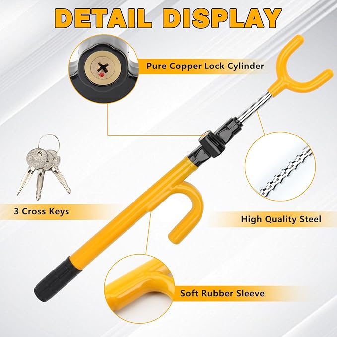 Steering Wheel Lock for Car Universal Anti-Theft Device Car Locks, Adjustable Length Double Hook Locks for Car SUV Pickup Truck Van