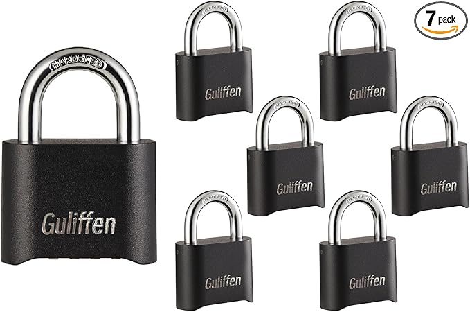 7 Pack Combination Lock 4 Digit Locks with Code Outdoor Weatherproof Padlock, Locks of Metal for Gate, Shed, Storage Unit (Black)