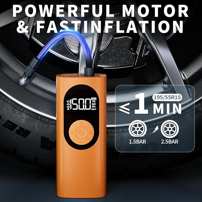 Tire Inflator Portable Air Compressor 150PSI Air Pump for Car Tires with Digital Pressure Gauge, Led Light, Auto Shut-Off, Portable Pump for Auto, Motorcycle, Bike, Balls and More