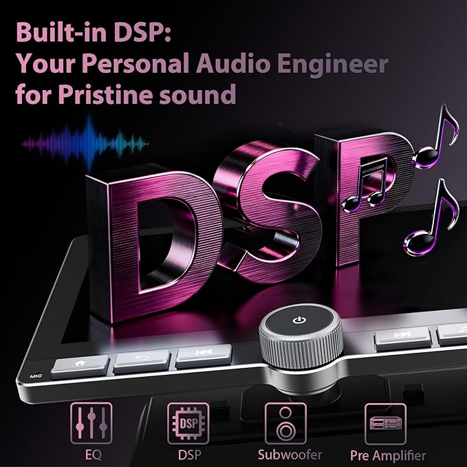 10.1" 360° Rotatable Touchscreen Car Stereo with Wireless Apple CarPlay & Android Auto, Features GPS Navigation, DSP Hi-Fi Sound, Voice Control, Backup Camera,1080P Support & APK Management