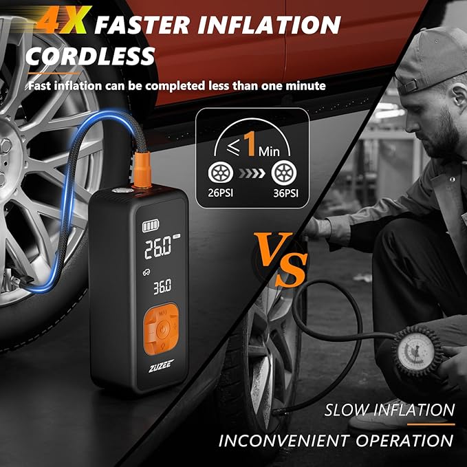 Tire Inflator Portable Air Compressor - 4X Faster Inflation, 150PSI Air Pump for Car Tires with Digital Pressure Gauge/LED Light, Portable Tire Inflator for Car, Moto, Bike, Ball, etc