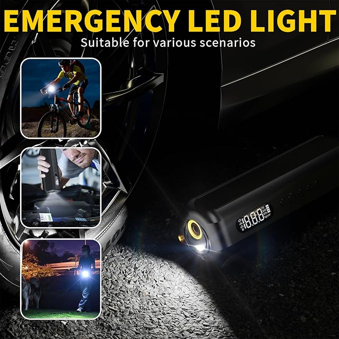 Tire Inflator Portable Air Compressor 150PSI Air Pump for Car Tires - Portable Bike Pump with LED Light, Presta Valve, Storage Bag